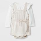 Baby Girls' Cable Sweater Rompers Set - Cat & Jack Cream 3-6m, Girl's, White