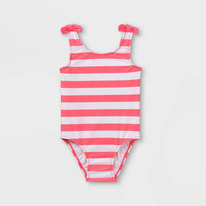 Toddler Girls' Striped One Piece Swimsuit - Cat & Jack Pink/white