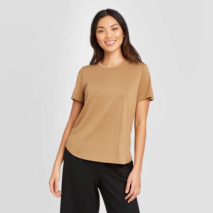 Women's Casual Fit Short Sleeve Crewneck Sandwash T-shirt - A New Day Brown