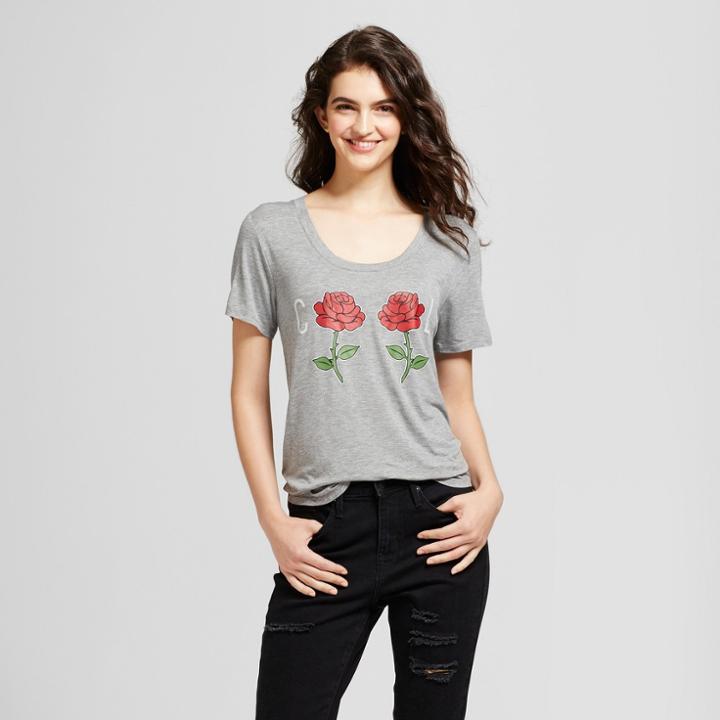 Fifth Sun Women's Cool Rose Graphic T-shirt Gray L - Fifth