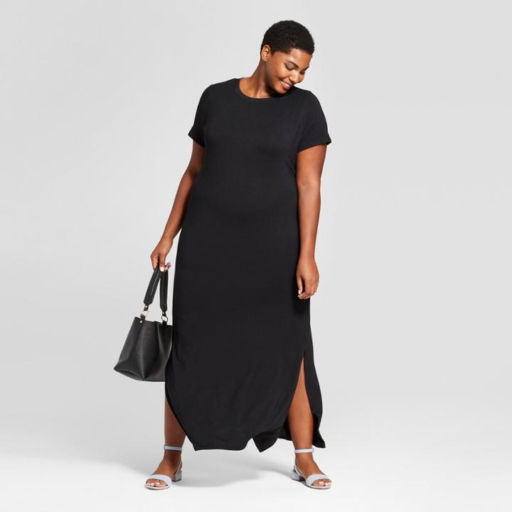 Women's Plus Size T-shirt Maxi Dress - Ava & Viv Black