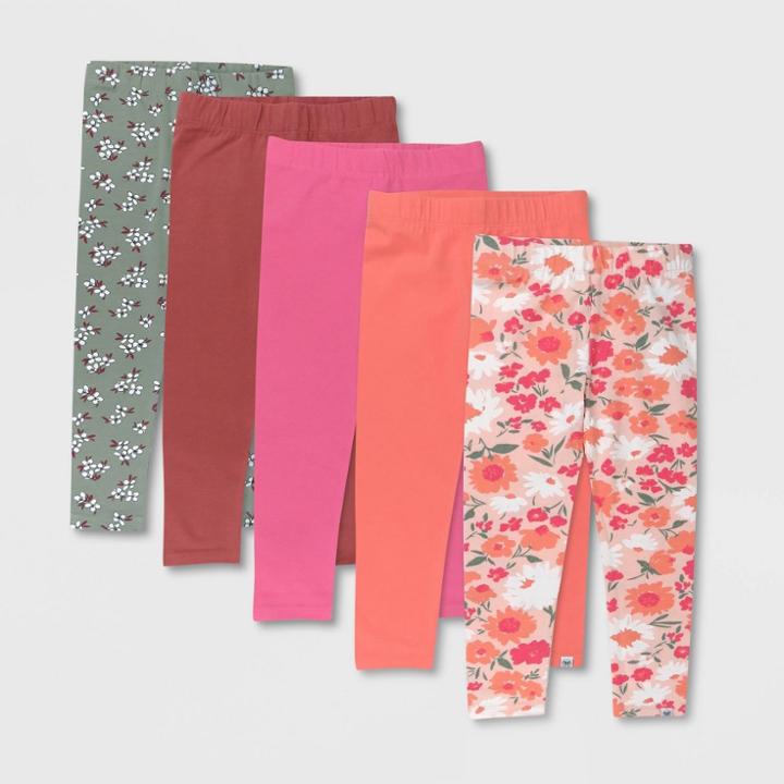 Honest Baby Toddler Girls' 5pk Color Me Happy Leggings - Pink