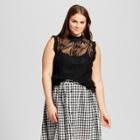 Women's Plus Size Ruffle Neck Lace Shell - Who What Wear Black X