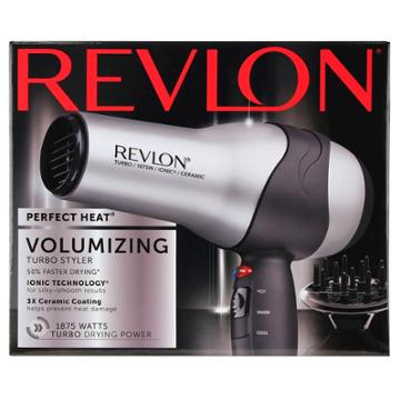 Revlon Perfect Heat 1875w Volumizing Turbo Hair Dryer, Black/matte Chrome