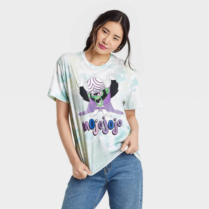 Warner Bros. Women's Mojo Jojo Short Sleeve Graphic Boyfriend T-shirt - White Tie-dye