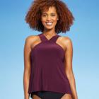 Women's Angled High Neck Tankini Top - Aqua Green Burgundy