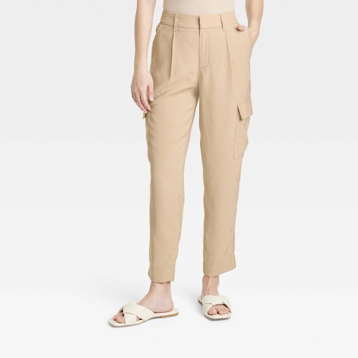 Women's Tapered Ankle Cargo Pants - A New Day Tan