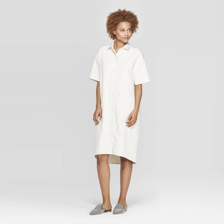 Women's Short Sleeve Collared Shirtdress - Prologue Cream (ivory)