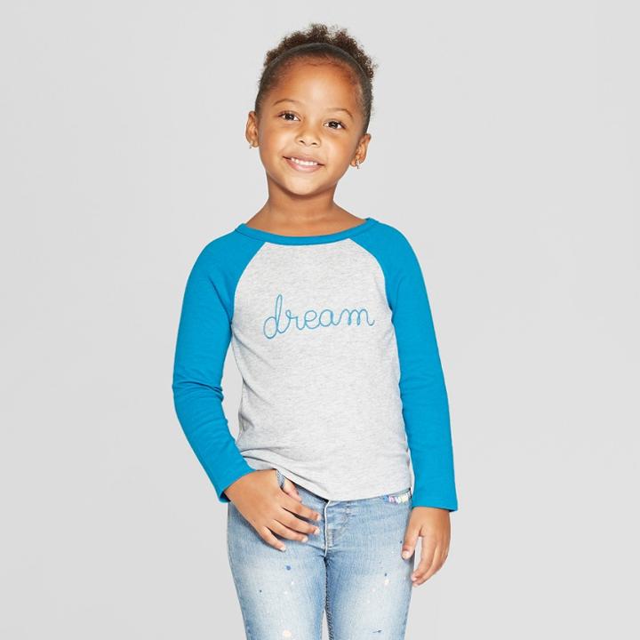 Toddler Girls' Long Sleeve T-shirt - Cat & Jack Heather Gray/blue