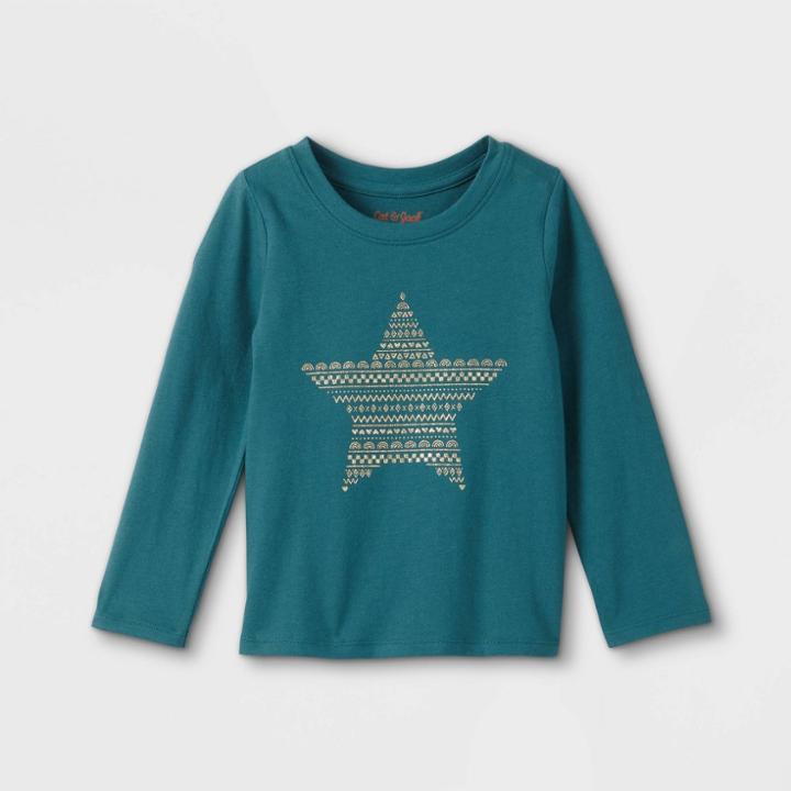 Toddler Girls' Sparkle Star Long Sleeve Graphic T-shirt - Cat & Jack Teal