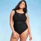 Women's Mesh Insert One Piece Swimsuit - Aqua Green Black M, Women's,