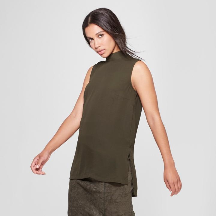 Women's Sleeveless Mock Neck Blouse - Prologue Olive (green)