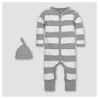 Burt's Bees Baby Organic Cotton Long Sleeve Rugby Stripe Convertible Coverall & Hat Set 2pc - Heather Gray