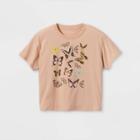 Girls' Boxy Cropped Graphic T-shirt - Art Class Tan
