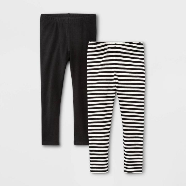 Toddler Girls' 2pk Striped & Solid Leggings - Cat & Jack Black