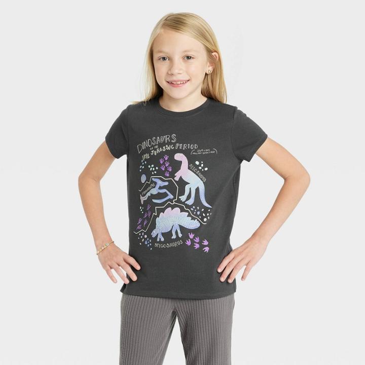 Girls' 'dinosaurs' Short Sleeve Graphic T-shirt - Cat & Jack Charcoal Gray