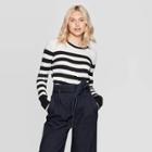 Women's Striped Long Sleeve Ribbed Cuff Crewneck Pullover Sweater - A New Day Black/white