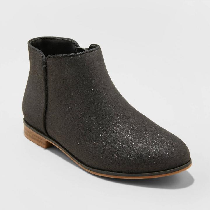 Girls' Opal Zipper Slip-on Glitter Chelsea Boots - Cat & Jack Black