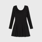 Girls' Rib Ruffle Neck Long Sleeve Dress - Art Class Black