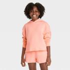 Kids' Fleece Raw Edge Boxy Cropped Hoodie - Art Class Light Peach
