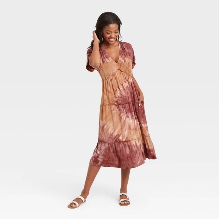 Women's Tie-dye Short Sleeve Knit Tiered Dress - Knox Rose