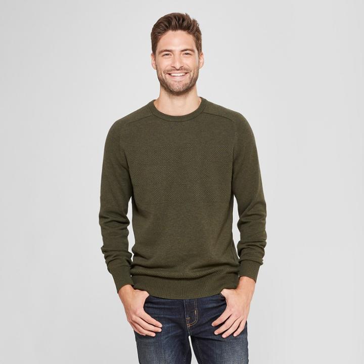Men's Standard Fit Long Sleeve Crew Neck Sweater - Goodfellow & Co Olive Heather