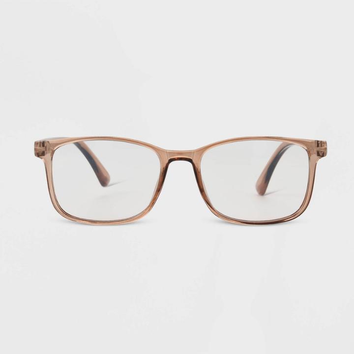 Women's Gloss Plastic Rectangle Blue Light Filtering Reading Glasses - Universal Thread Taupe
