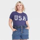 Grayson Threads Women's Plus Size Usa Short Sleeve Graphic T-shirt - Blue