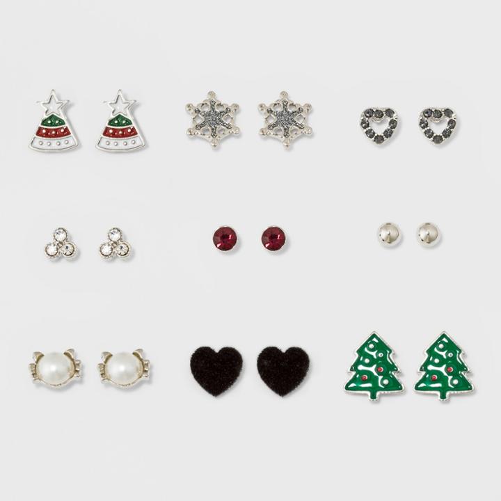 Target Snowflake, Heart, Trees, Balls, Cat Button Earring Set 9ct,