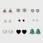 Target Snowflake, Heart, Trees, Balls, Cat Button Earring Set 9ct,