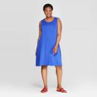 Women's Plus Size Sleeveless Crewneck Knit A-line Dress - Ava & Viv Blue