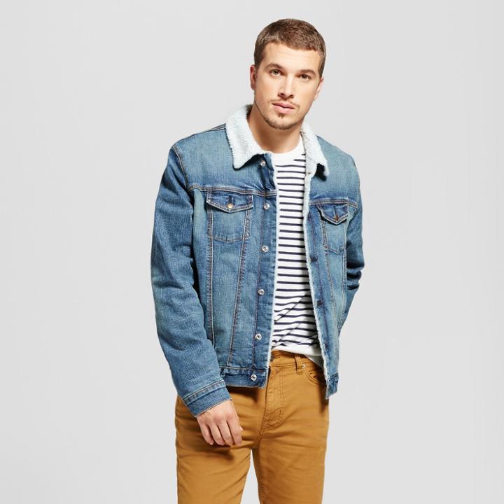 Men's Trucker Denim Jacket With Sherpa Lining - Goodfellow & Co Rinse Wash