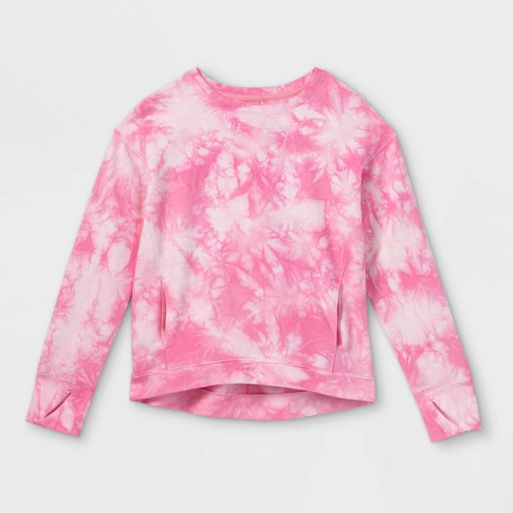 Girls' Lightweight Fleece Pullover Sweatshirt - All In Motion Pink