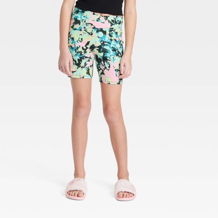 Girls' V-waist Bike Shorts - Art Class Black Tie-dye