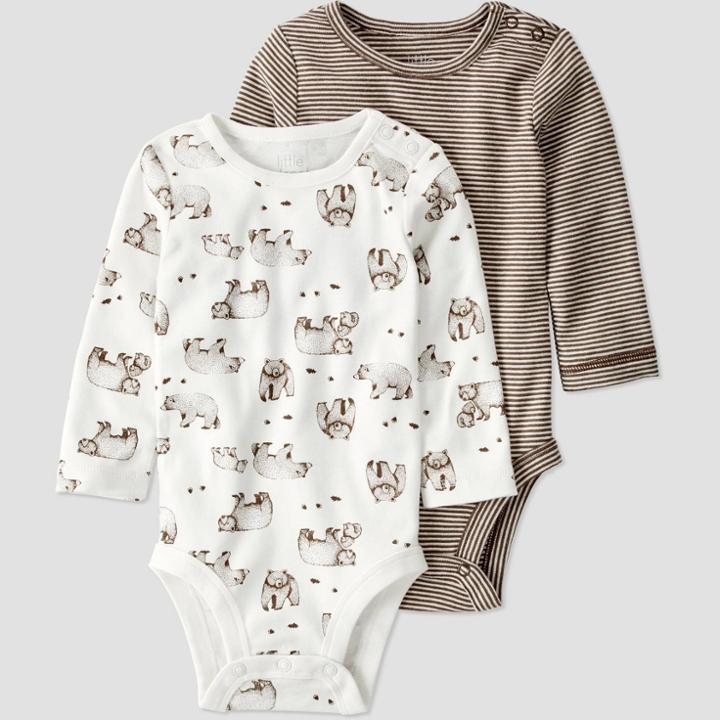 Baby Boys' 2pk Organic Cotton Bear Bodysuit - Little Planet By Carter's White/brown