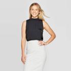 Target Women's Regular Fit Sleeveless Mock Turtleneck Satin Blouse - A New Day Black