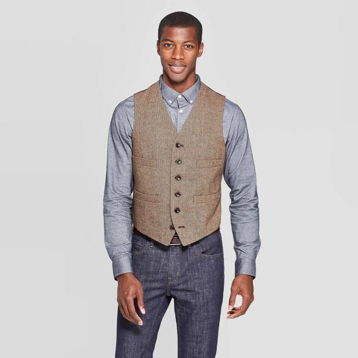 Men's Standard Fit Tailored Suit Vest - Goodfellow & Co Gingerbread Brown