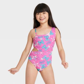 Girls' Jojo Siwa Stars Bows One Piece Swimsuit - Pink