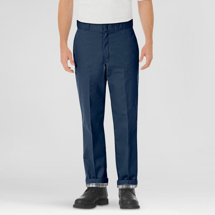 Dickies Men's Relaxed Straight Fit Flannel-lined Twill Work Pants- Navy (blue)