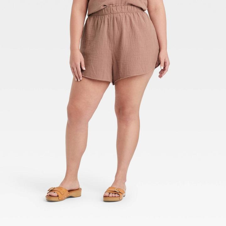 Women's Plus Size High-rise Pull-on Shorts - Universal Thread Brown