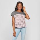 Women's Floral Print Short Sleeve Knit To Woven Top - Xhilaration Lilac (purple)