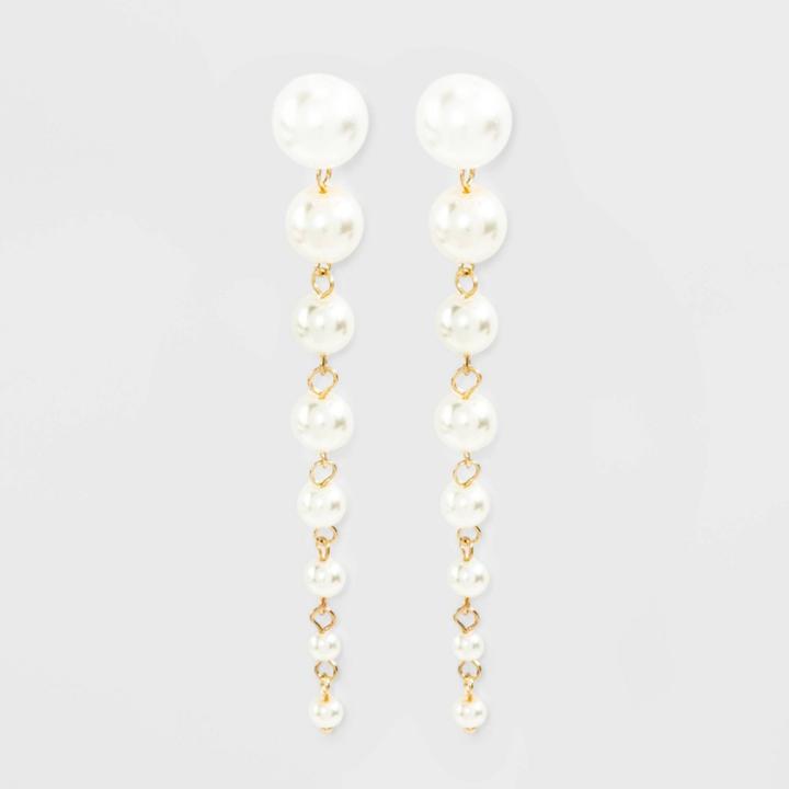 Pearl Drop Earrings - A New Day White, Women's, Beige