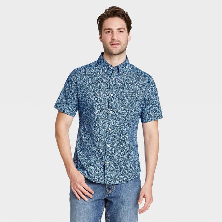 Men's Floral Print Slim Fit Stretch Poplin Short Sleeve Button-down Shirt - Goodfellow & Co
