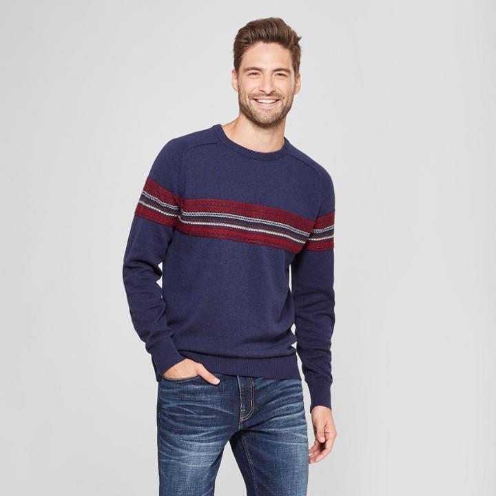 Men's Standard Fit Long Sleeve Crew Neck Sweater - Goodfellow & Co Navy