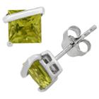 Tiara Princess-cut Peridot Stud Earrings In Sterling