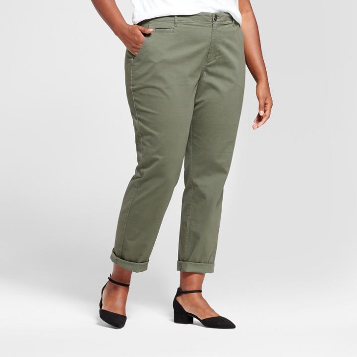 Women's Plus Size Slim Chino Pants - A New Day Olive