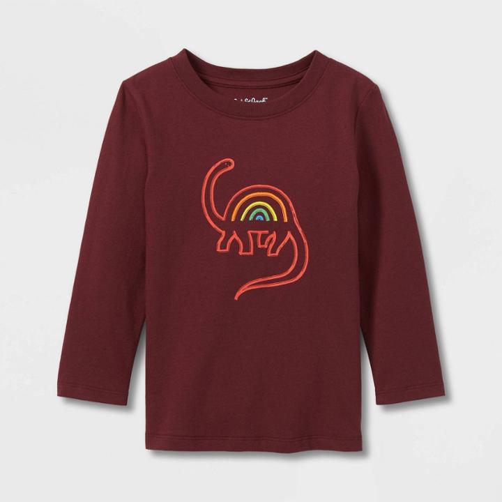Toddler Boys' Rainbow Dino Long Sleeve Graphic T-shirt - Cat & Jack Red