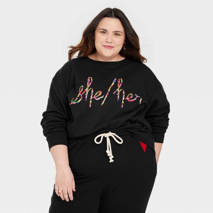 Ev Lgbt Pride Pride Adult Plus Size She/her Pronoun Pullover Sweatshirt - Black