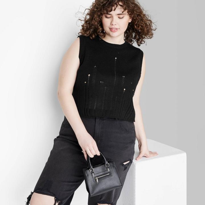 Women's Crewneck Destructed Sweater Tank Top - Wild Fable Black