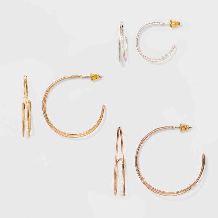 Double Wire Hoops Earring Set 3ct - Universal Thread,